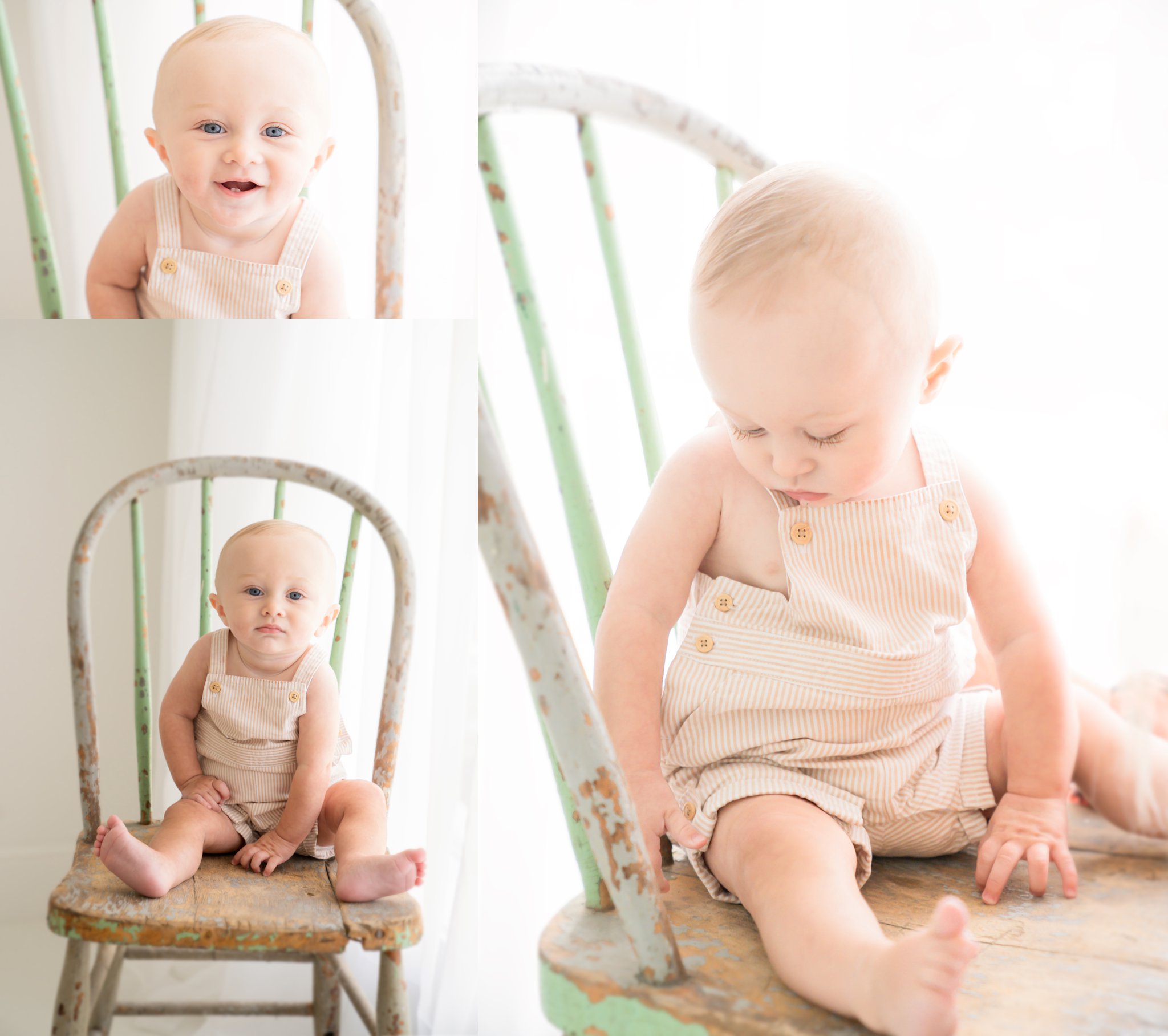 baby boy being photographed in a Jupiter FL all white photography studio