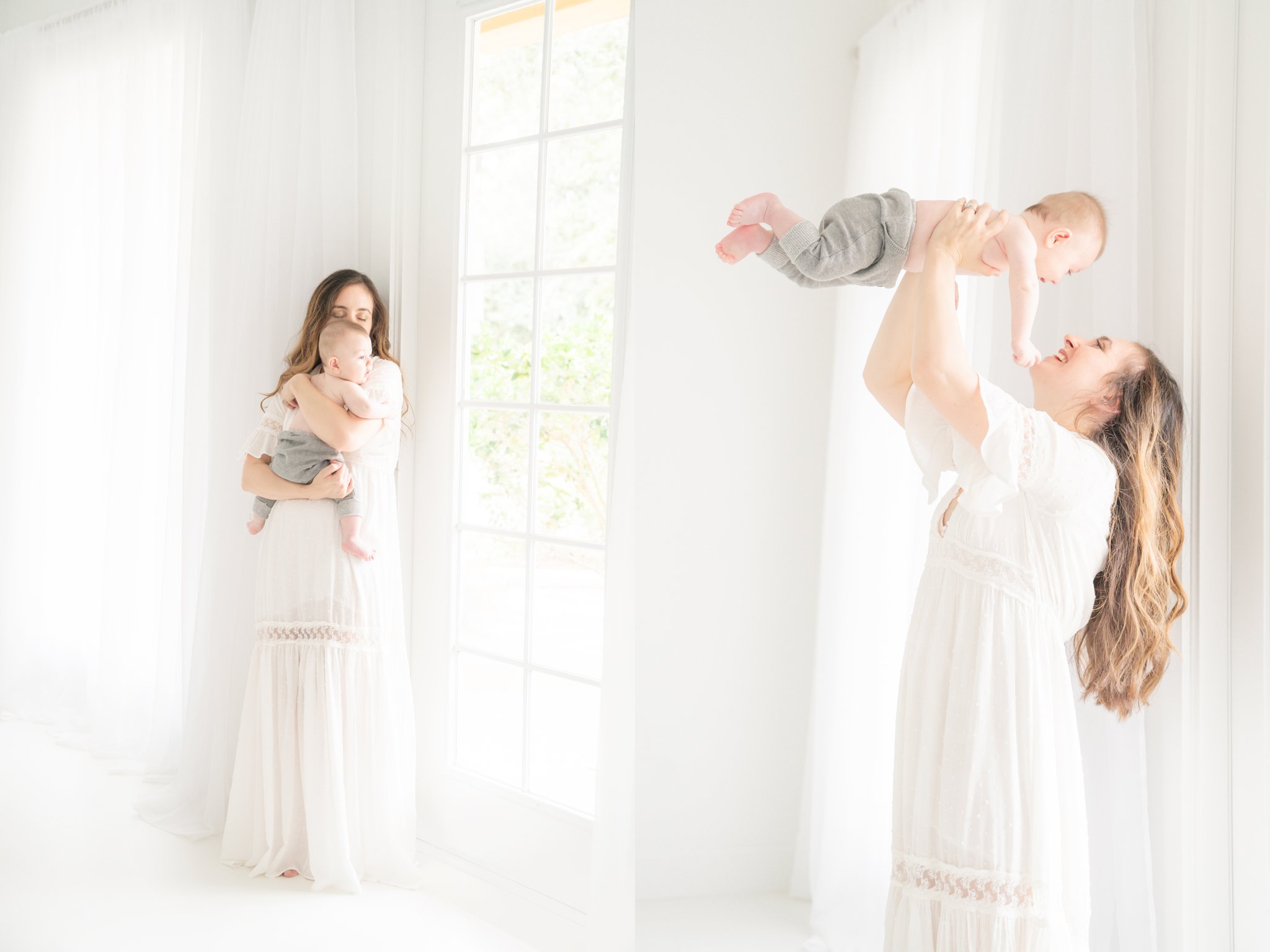 Mama and 3 month old baby being photographed  in Jupiter photography studio