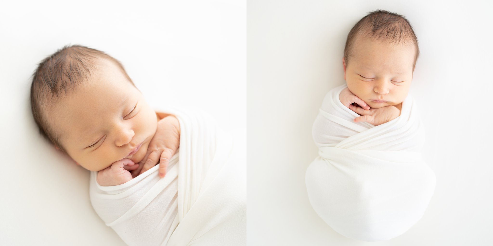 10 day old newborn baby posed and curled up asleep being photographed