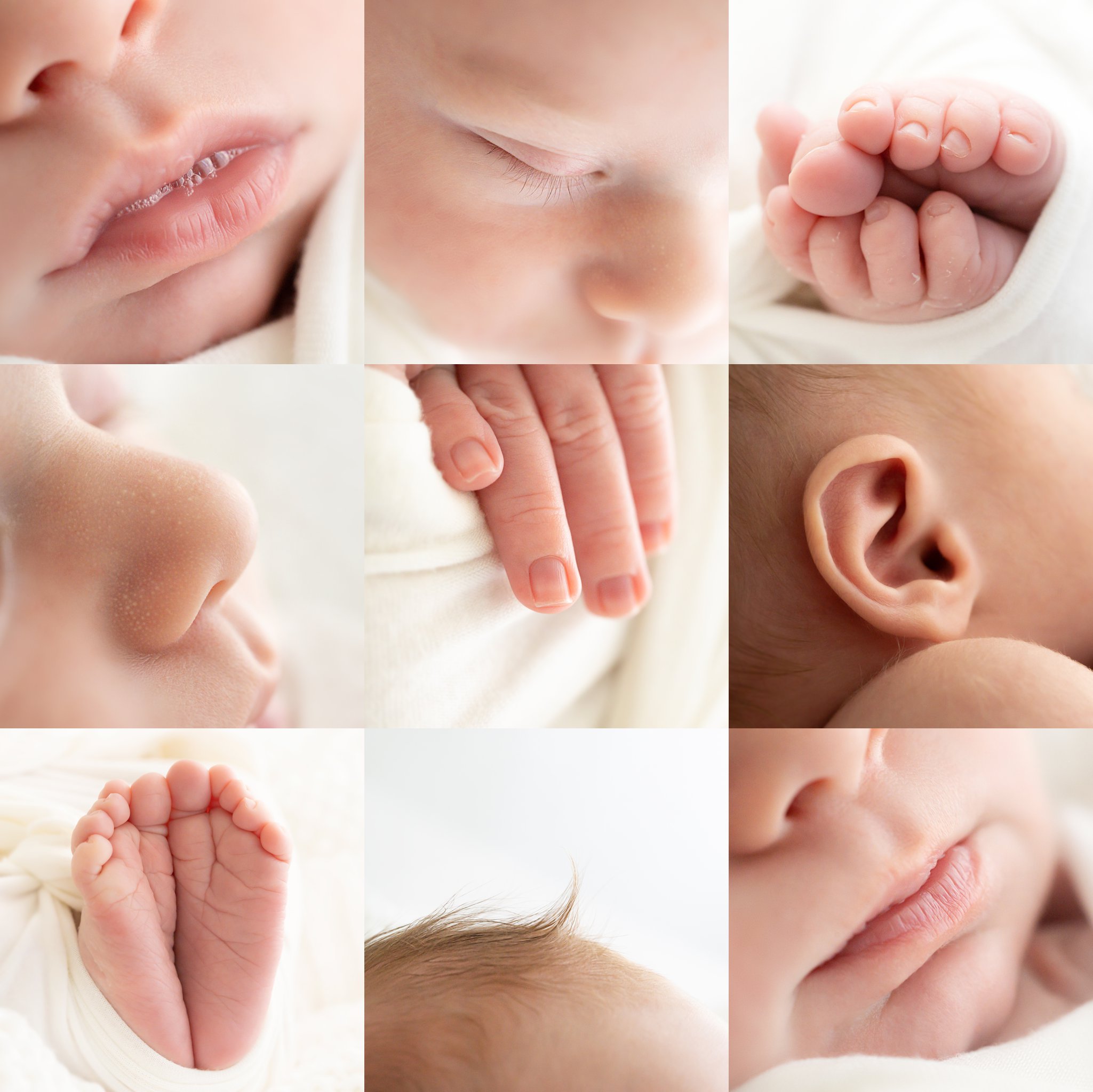 Newborn babies detail close up shots.