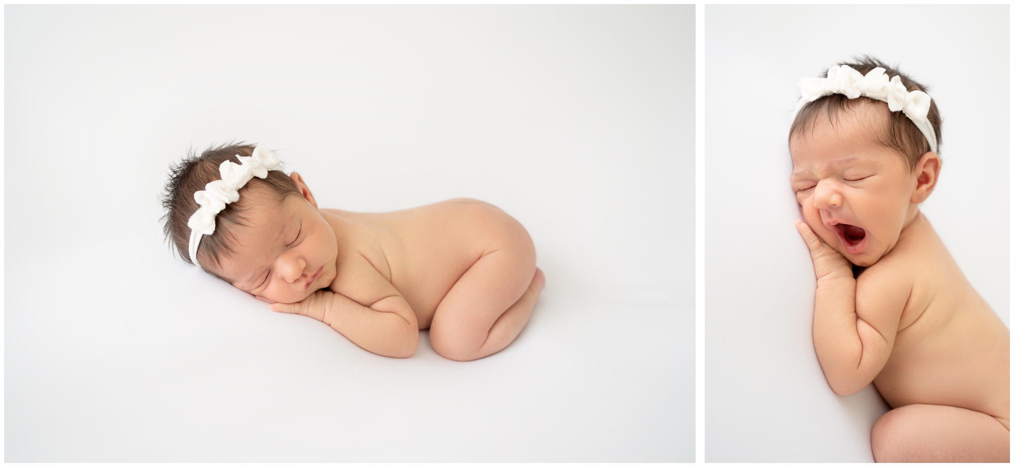 Brand new baby swaddled on white blanket being photographed in Jupiter Fl studio