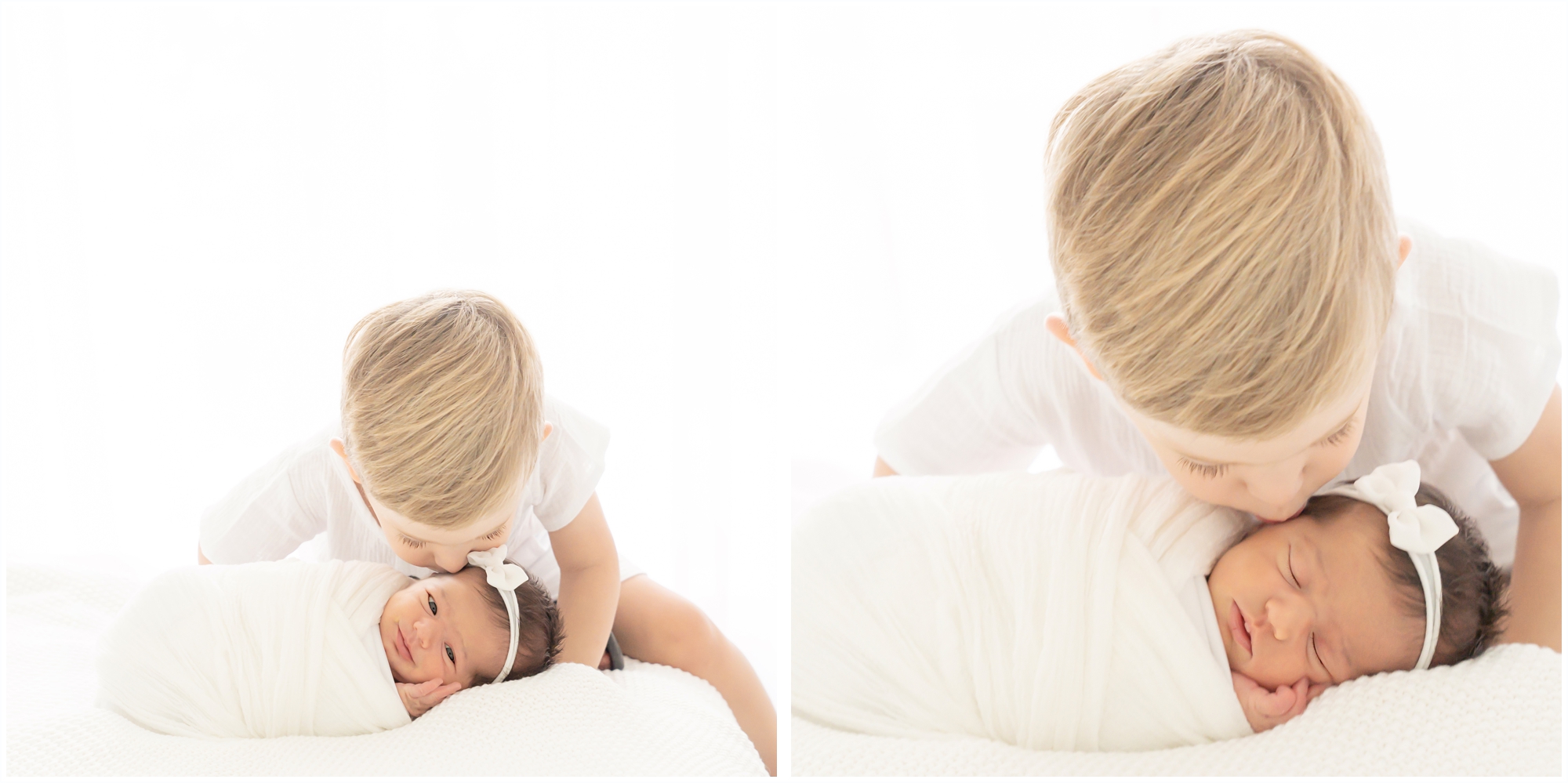 Brother and new baby at their Newborn Photoshoot in Jupiter Fl studio